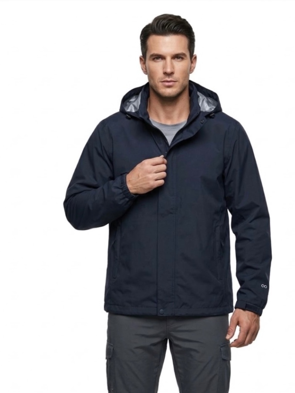 33,000ft Waterproof Rain Jacket Sz L Navy Hooded Windbreaker Gorpcore Packable